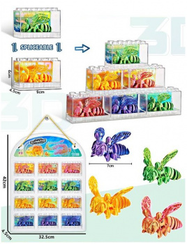 Фигурка 3Д арт. XD-060 Пчела подвижная цвета микс 1шт. в кор. (12 шт.) на листе)