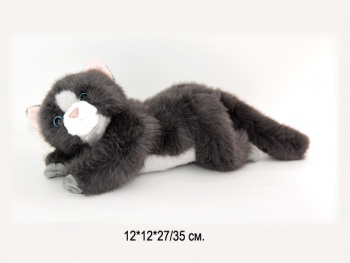 им Кошка арт. 209975/BO-2-30-3 Темно-серая с белым лежит 30 см в пак._
