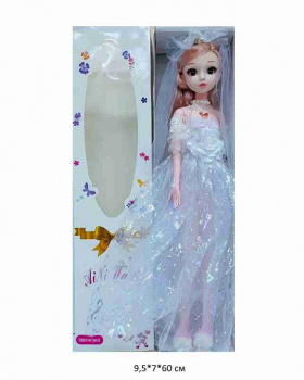 Кукла арт. 2009-4 В белом платье шарнирная муз. в кор.~