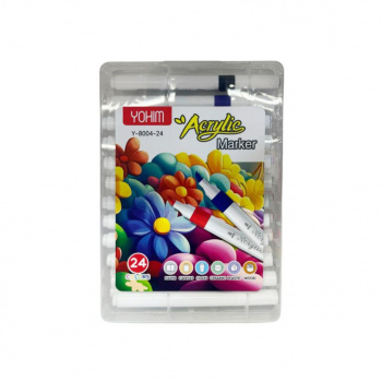 Маркеры арт. Y-8004-24 Акриловые 24 шт. "Цветы" в прозрачном кейсе|
