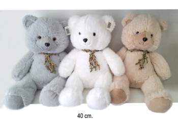 им Медведь арт. 9575/40 С плетеным украшением на шее цвета микс 40 см в пак.