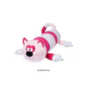 им Обнимашка арт. 12197-1-209 Кошка полосатая в розовых тонах с выпуклыми глазами 60 см в пак.