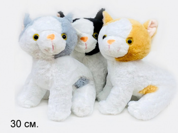 им Кошка арт. 6627-21 Белая с пятнами на 4-х лапах в ассортименте 30 см в пак.)