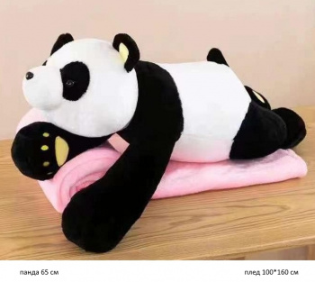 им Панда арт. YE231213-1/240107-7/250303-1 Лежит 60 см с пледом 100*160 см в пак.)