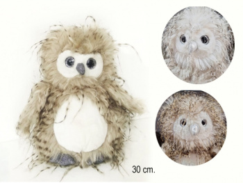 им Сова арт. 209028 Мохнатая белое брюшко 30 см цвета микс в пак.