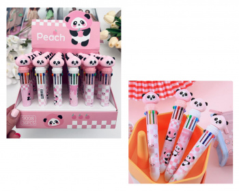 Ручка шарковая арт. 9008-709 Многоцветная (10 цветов) Розовая панда 1 шт. (36 шт.) шоубокс