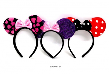 Ободок арт. 1425-13/912 Ушки бантик цвета микс (12 шт.) в пак._