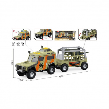 Машина инерц. арт. WY1163A Джип-сафари с прицепом и динозавром, свет, звук в кор. 45,7*12,8*18,5