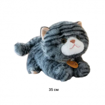 им Кошка арт. 19660-2-209 Темно-серая полосатая с медальоном лежит 35 см в пак.