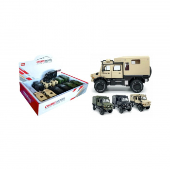 Модель металл. арт. M330-802 Автодом Мерседес UNIMOG CM329 цвета микс инерц, звук (12 шт.) шоубокс