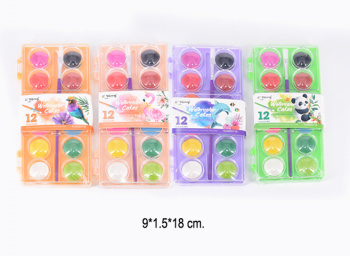 кц_Краски акварельные арт. YL222217-12 Набор 12 цветов с кистью "Попугай" в пластиковой подложке