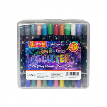 Маркеры арт. R-334-48 Двусторонние с блестками 48 шт. в пласт. кор.|