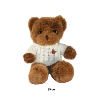 им Медведь арт. 0803-1/0803-2-2 Коричневый В вязаном свитере со значком 35 см в пак._