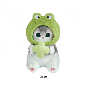 им Кошка арт. 16943-209 В шапке лягушки сидит 23 см в пак.