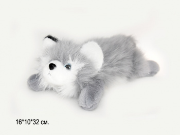 им Собака арт. 2508-30/209167 Длиношерстная серая с белым лежит 32 см в пак.