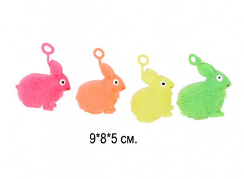 Мяч Антистресс арт. 9014 Зайка цвета микс на резинке (24 шт.) шоубокс•