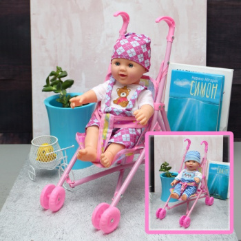 Пупс арт. D1427 С коляской, звук. в пак. 29*7*15